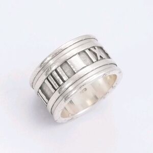 Tiffany & Co Atlas Ring Size 6.5 Roman Numerals Ring Wide Band 925 Silver